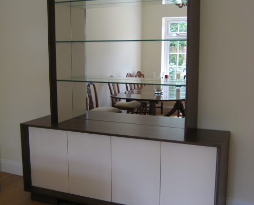 Dining room Sideboard in American Black Oak with pearl finish doors
