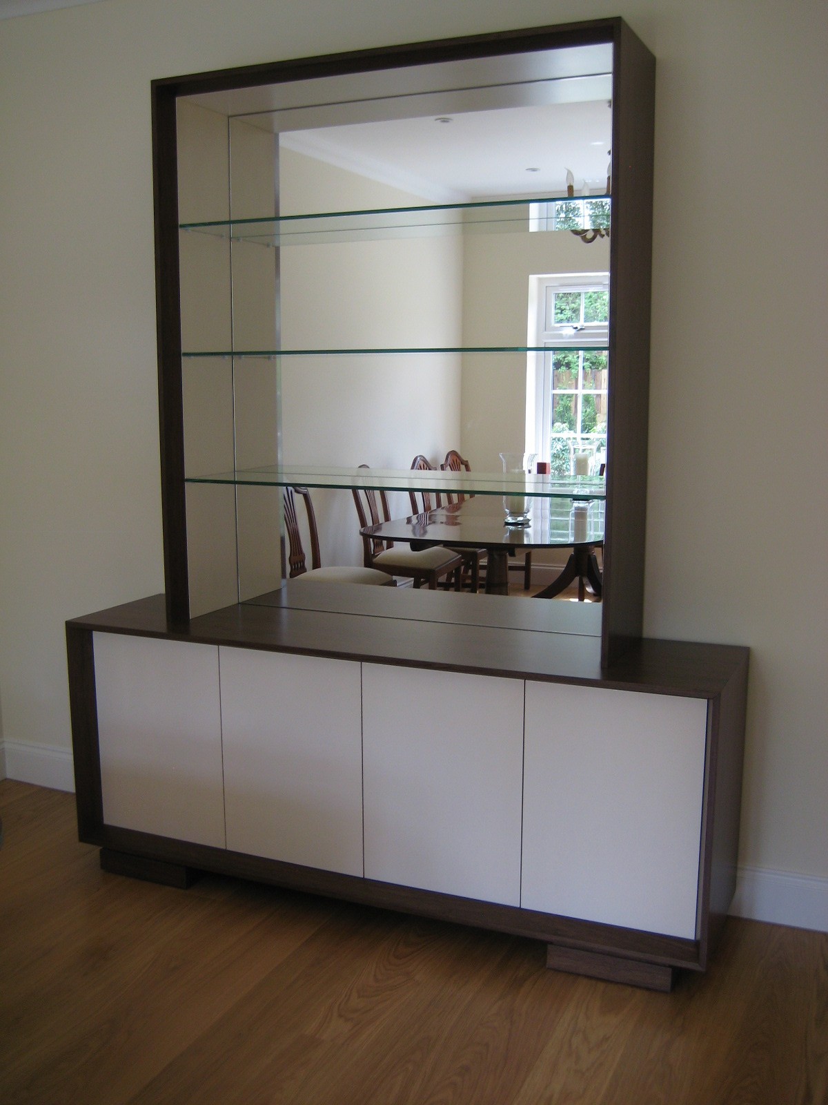 Dining room Sideboard in American Black Oak with pearl finish doors