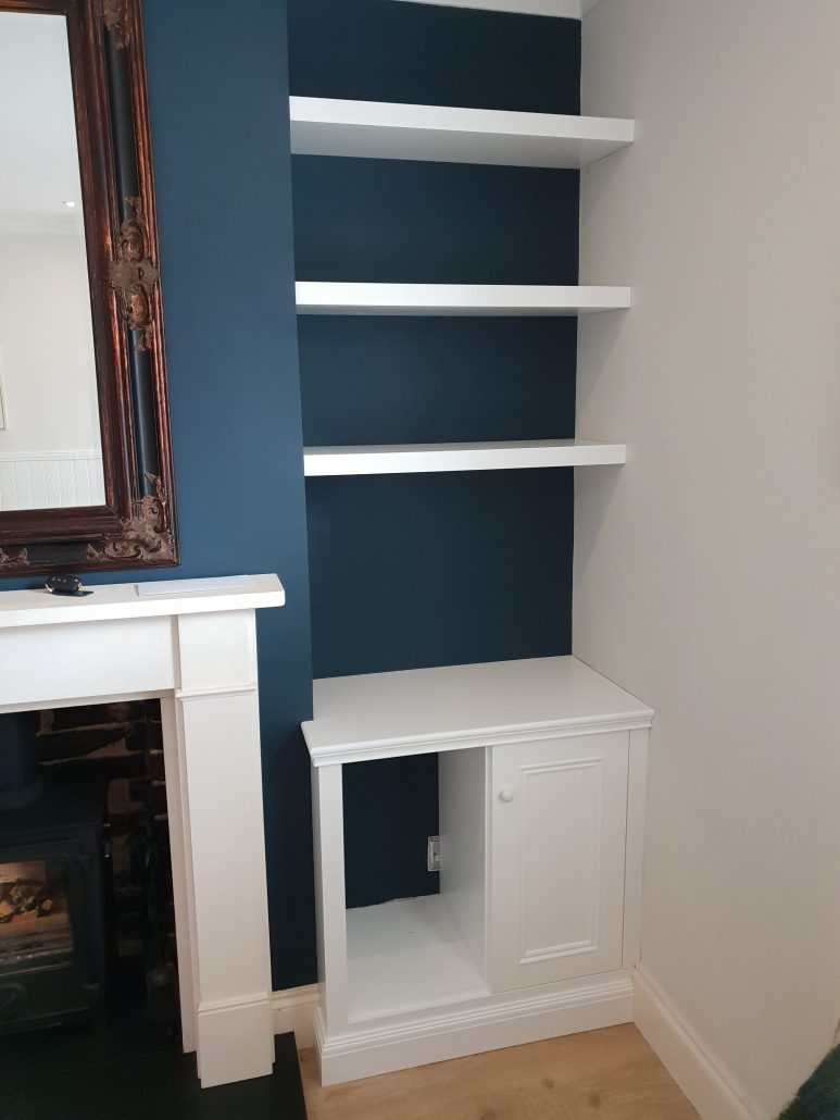 Alcove Shelving With Floor Cupboards Bespoke Kitchens
